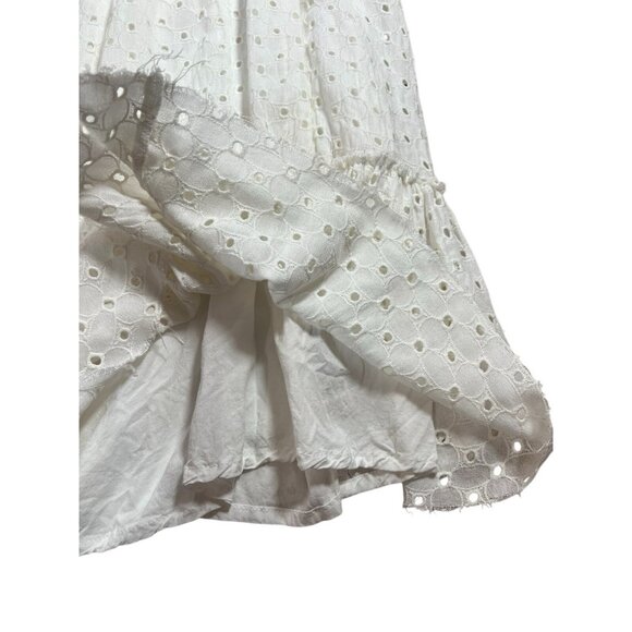 FREE PEOPLE JANIE EYELET RUFFLE MINI TUNIC DRESS Small Size White Embroidery - Picture 10 of 14